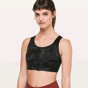 Lululemon Enlite Front Zip Padded Sports Bra Women 34E Black Camo High Support